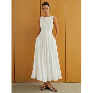 Commense White Sleeveless Button-Front Midi Dress Elegant Size‎ Large